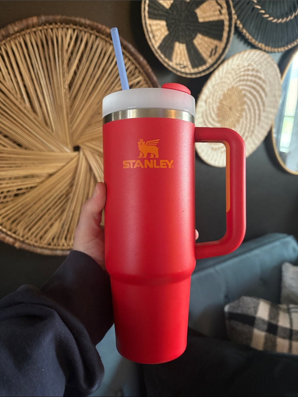 Stanley Red & Yellow Insulated Travel Tumbler with Handle and Straw